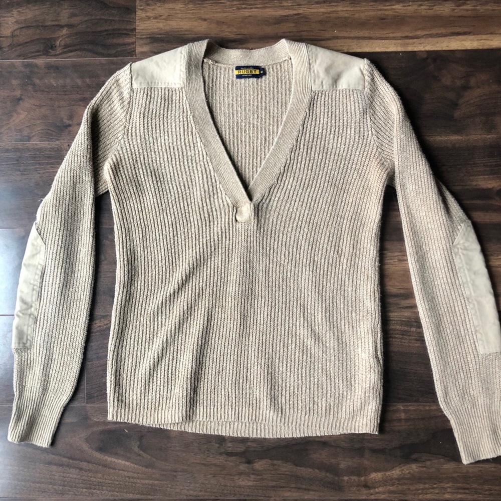Ralph Lauren Rugby tan cable v-neck sweater